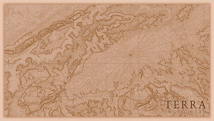 Ancient abstract earth relief old map. Generated conceptual vector elevation map of fantasy landscape.