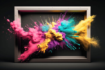 The colored powder is sprayed out in the frame and AI generates