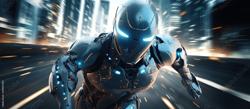 Aufkleber ai robot in cyber metaverse smart city tech with copyspace for text