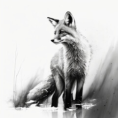 墨絵風　キツネ