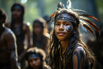 Obraz premium Indigenous youth participating in language camps to strengthen their language skills. Generative Ai.