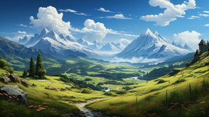 Captivating Vistas: Exploring Majestic Alpine Landscapes Amidst Nature's Blissful Canvas, generative AI