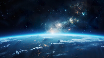 Obraz premium A stunning space view of Earth amidst a starry night sky with stars and nebulae