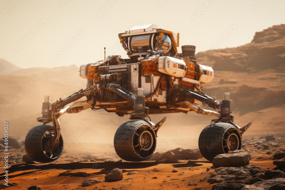 Poster a spacecraft's landing gear deploying before touchdown on mars. generative ai.