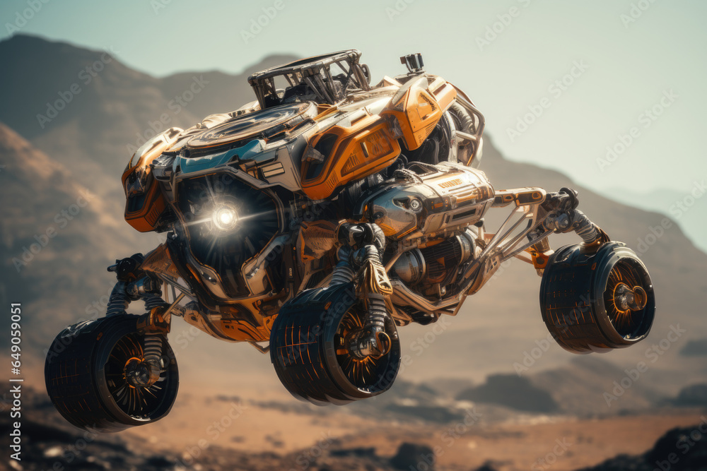 Poster the mars ascent vehicle taking off from the planet's surface. generative ai.