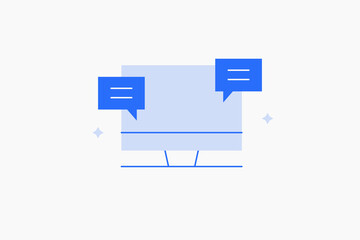 Geometric pc messenger illustration in flat style design. Vector illustration. Duotone blue icon.