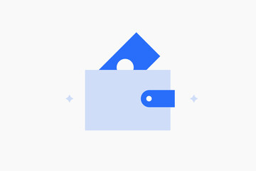 Geometric wallet with money illustration in flat style design. Vector illustration. Duotone blue icon. - obrazy, fototapety, plakaty