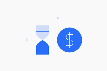Geometric time is money concept illustration in flat style design. Vector illustration. Duotone blue icon.