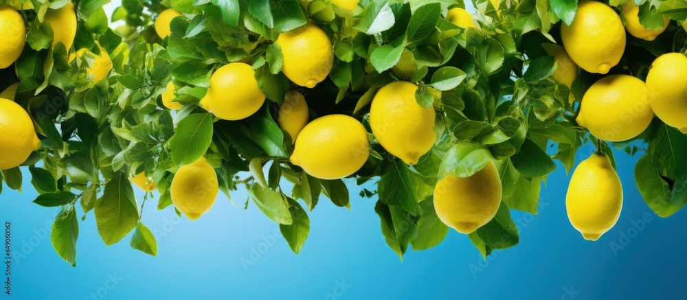 Poster Background of a lemon garden in summer with copyspace for text