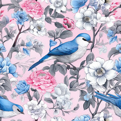 birds on a branch seamless pattern