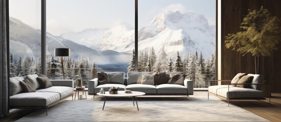 a living room with beautiful view in modern design