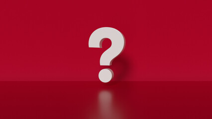 Question mark on red studio background.