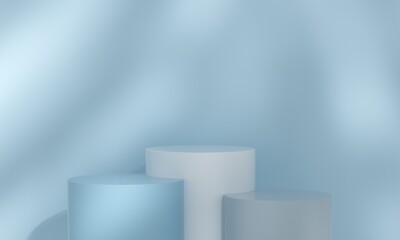 Abstract podium with natural light for product display presentation, space on blue background.