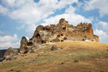 Historical ancient Frig (Phrygia, Gordion) Valley. Tomb (shrine, turbe) and old cemetery. Frig Valley is popular tourist attraction in the Yazilikaya, Afyon - Turkey.