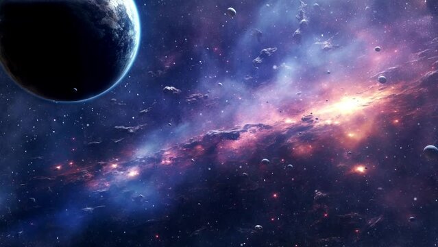 space view with lots of stars, seamless looping video background animation, cartoon style