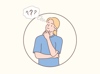 woman thinking with round vector illustration