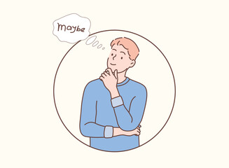 man thinking with round vector illustration