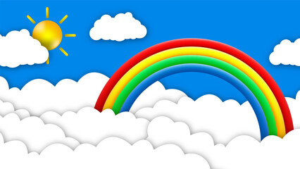 rainbow with clouds cartoon kids background