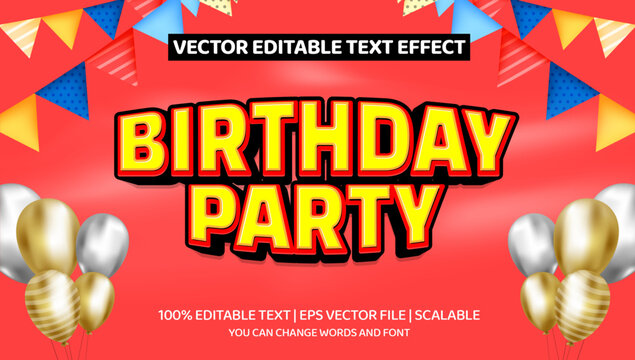 birthday party editable text effect flat style