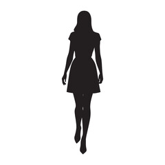 Vector Silhouette of a Standing Woman with Long Legs, Dressed in a Summer Dress and High Heels, Figure of a Young Girl, Sexy Profile, Black Color, Isolated on a White Background.