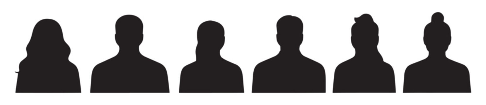 A vector set of silhouette avatar profile icons featuring male and female portrait representations.