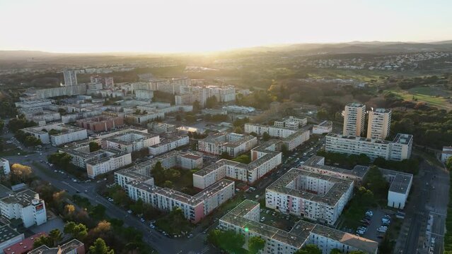 Elevated capture: La Mosson, a standout in Montpellier's panorama.
