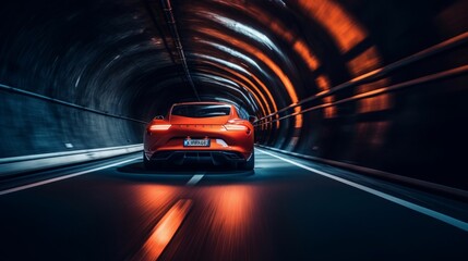 Obraz premium Nighttime Rush: Speeding Through the Urban Jungle amidst City Lights and Blurred Street Motio, generative AI