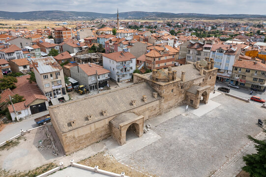 Historical ancient Frig (Phrygia, Gordion) Valley. Tomb (shrine, turbe) and old cemetery. Frig Valley is popular tourist attraction in the Yazilikaya, Afyon - Turkey.