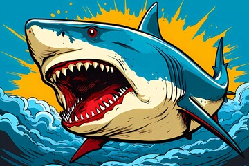 A comics inspired pop art of a fierce shark