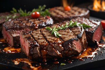 grilled steak juicy in the restaurant - obrazy, fototapety, plakaty
