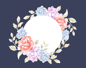 Rose and Hydrangea Watercolor Flower Wreath