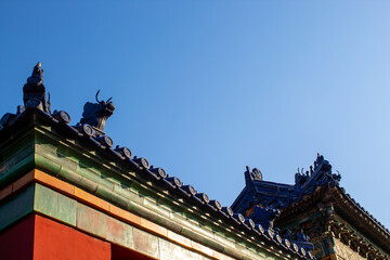Famous blue roofs of Temple of Heaven, here blue is the color of heaven. Beijing
