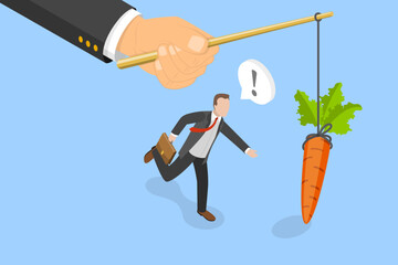 3D Isometric Flat Vector Conceptual Illustration of Chasing for Reward, Motivation to Success