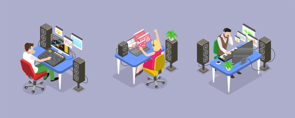 3D Isometric Flat Vector Conceptual Illustration of Sound Designer, Audio Engineer