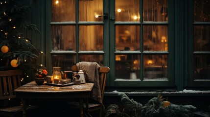 cozy photo of a window with the soft glow of Christmas garlands