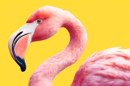 Graceful Pink Flamingo on Sunny Yellow, AI Generated