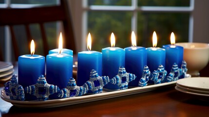 Obraz na płótnie Canvas Hanukkah festive celebration concept, glow of the menorah with shining candles and star