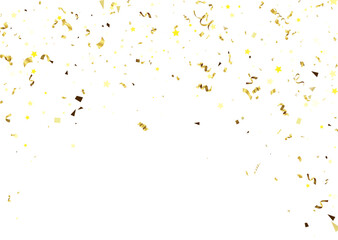 Golden confetti isolated on white background. Festive vector illustration.