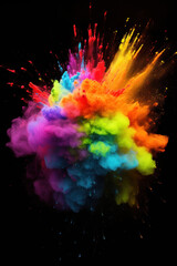 Colorful rainbow holi paint color. Powder explosion isolated on black background.