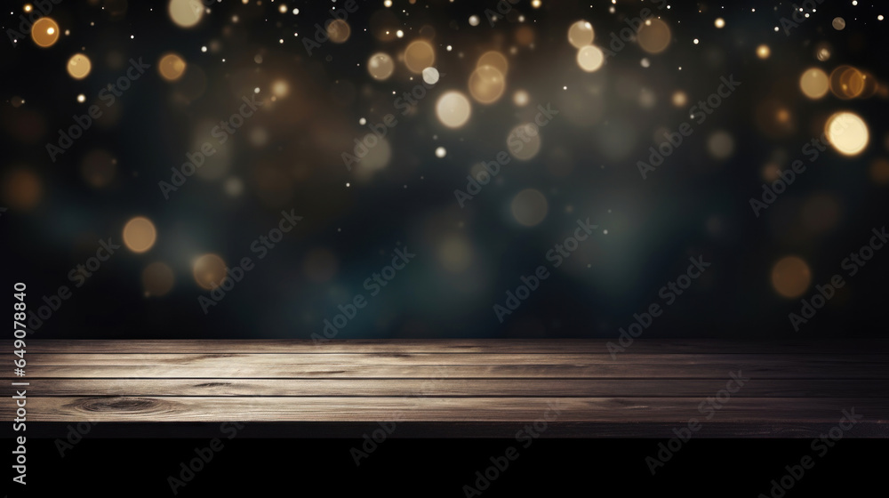 Aufkleber empty black table on blurred gently bokeh background
