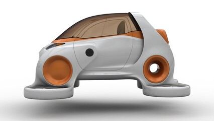 flying concept car design, future transport, non AI, 3D illustration