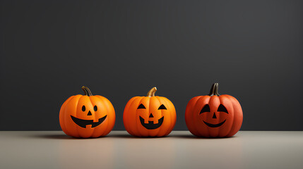 Halloween pumpkins to decorate. Funny and smiling. Plain background.