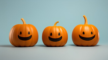 Halloween pumpkins to decorate. Funny and smiling. Plain background.