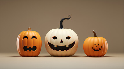 Halloween pumpkins to decorate. Funny and smiling. Plain background.