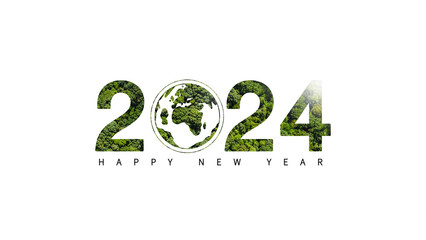 Happy Green New Year 2024, Go green 2024 concept, sustainable environmental development. Climate change in the sustainable energy business Upcoming environmental protection in 2024 - obrazy, fototapety, plakaty