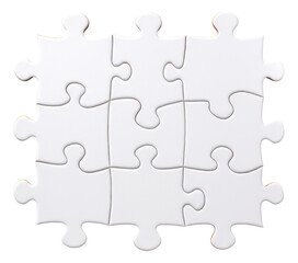 Blank white jigsaw puzzle isolated.