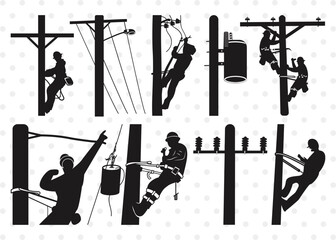 Lineman Silhouette, Electrician Svg, Line worker Svg, Power Lineman Svg, Electricity Svg, Electrical Lineman Svg, Lineman  Svg Bundle