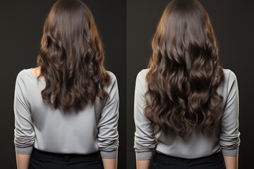 Long brunette hair before and after back view woman
