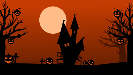 halloween background with castle and pumpkin
