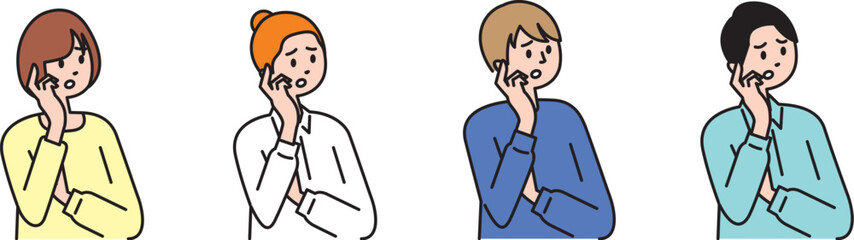 困っている、悩んで考えている人々